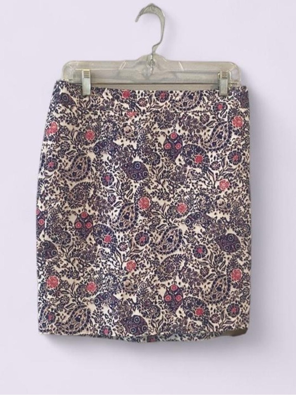 Ann Taylor White W/ Navy & Pink Floral Paisley Print Lined Pencil Skirt Petite 6